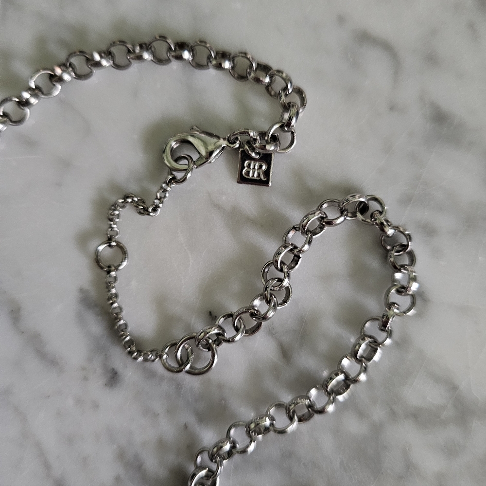 Nwot Banana Republic Blue glass Square Statement Necklace with Rhinestones - Picture 12 of 16